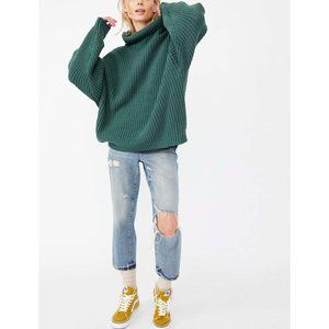 Free People Forest Green Chunky Rib Turtleneck Sweater